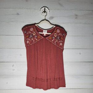 Knox Rose top embroidered floral sleeveless burnt orange BOHO Hippie